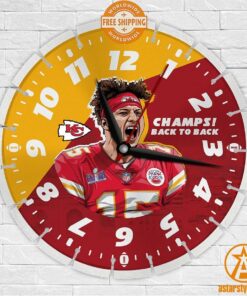 Kansas City Chiefs Patrick Mahomes Champs Back To Back Wall Clock