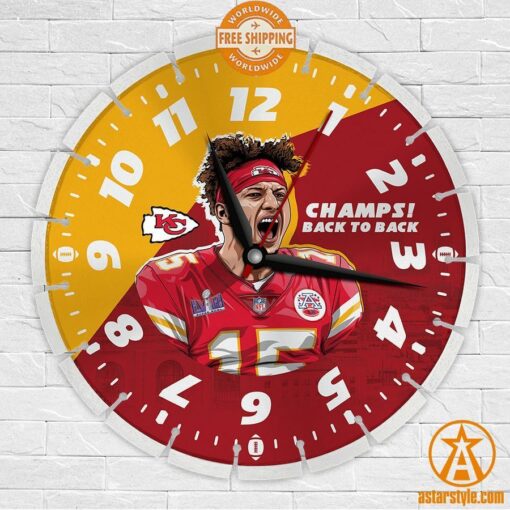 Kansas City Chiefs Patrick Mahomes Champs Back To Back Wall Clock