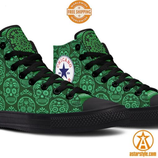 Sugar Skull St Patrick Chicano Canvas High Top Shoes