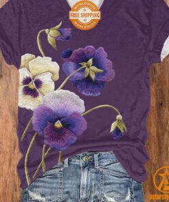 Alzheimer Purple Floral V Neck T Shirt