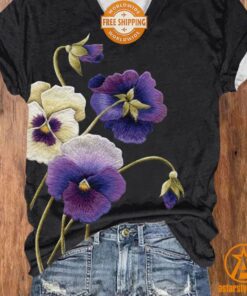 Alzheimer Purple Floral V Neck T Shirt