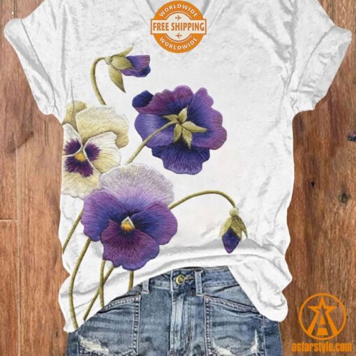 Alzheimer Purple Floral V Neck T Shirt