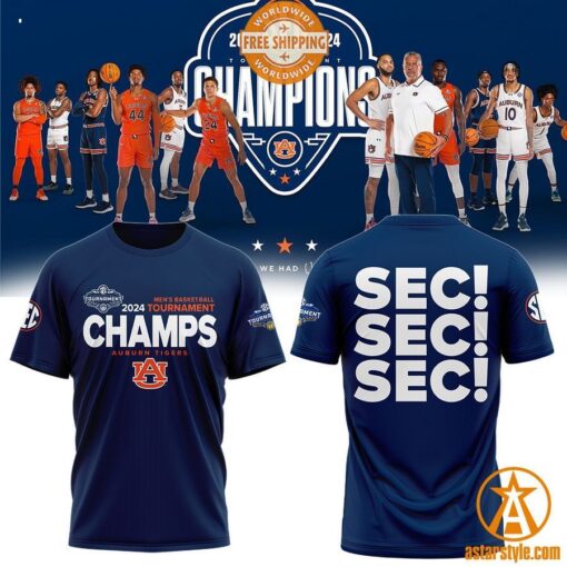 Auburn Tigers 2024 SEC Basketball Tournament Champs Shirt