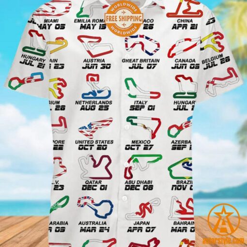 Calendar Formula Race Cars 2024 Hawaiian Shirt