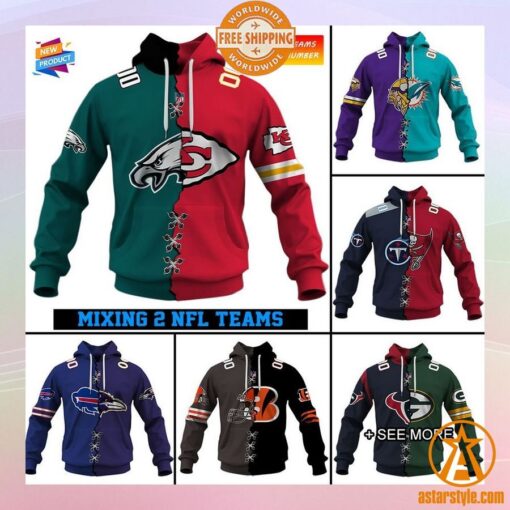 CUSTOMIZED Mix 2 NFL Teams Jersey Hoodie