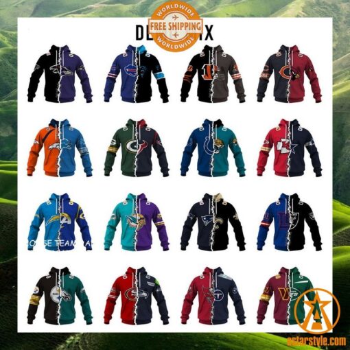 CUSTOMIZED Mix 2 NFL Teams Jersey Hoodie