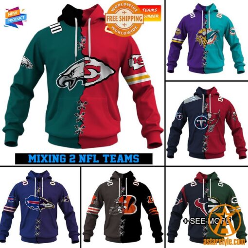 CUSTOMIZED Mix 2 NFL Teams Jersey Hoodie