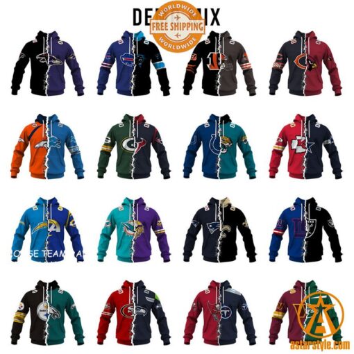 CUSTOMIZED Mix 2 NFL Teams Jersey Hoodie