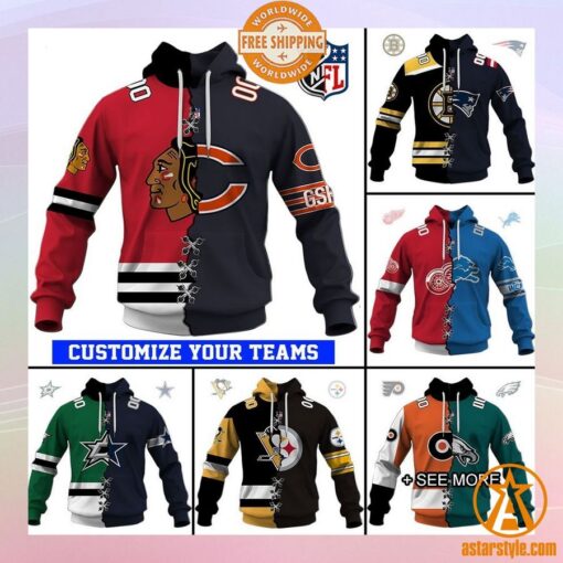 CUSTOMIZED Mix NFL x NHL Hockey Special Design Teams Jersey Hoodie