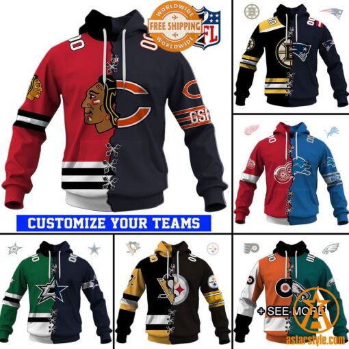 CUSTOMIZED Mix NFL x NHL Hockey Special Design Teams Jersey Hoodie