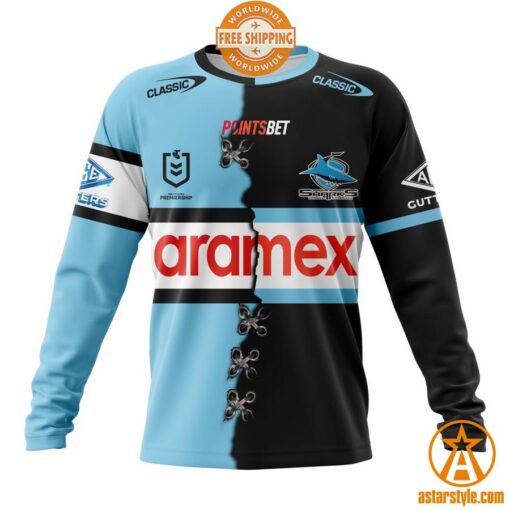 NRL Cronulla-Sutherland Sharks Home Mix Away Jersey CUSTOM Hoodie