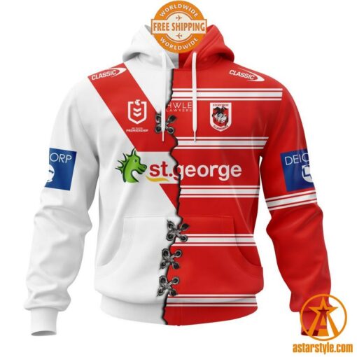 NRL St. George Illawarra Dragons Home Mix Away Jersey CUSTOM Hoodie