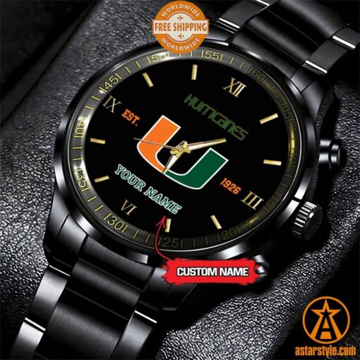 Personalized NCAA Miami Hurricanes Stainless Steel Watch