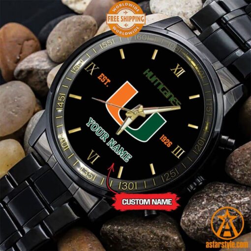 Personalized NCAA Miami Hurricanes Stainless Steel Watch