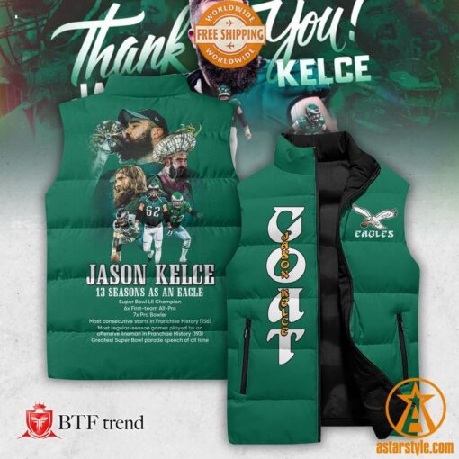 Philadelphia Eagles GOAT Jason Kelce Sleeveless Puffer Jacket