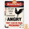 warning do not make the chickens angry they can be real peckers metal sign 5 959