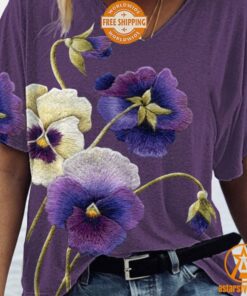 Alzheimer’s Purple Floral V Neck T Shirt