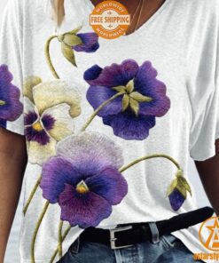 Alzheimer’s Purple Floral V Neck T Shirt