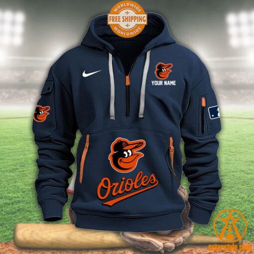 Baltimore Orioles CUSTOM Half Zip Heavy Hoodie