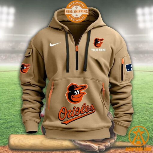 Baltimore Orioles CUSTOM Half Zip Heavy Hoodie