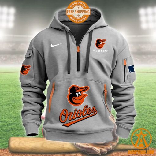 Baltimore Orioles CUSTOM Half Zip Heavy Hoodie