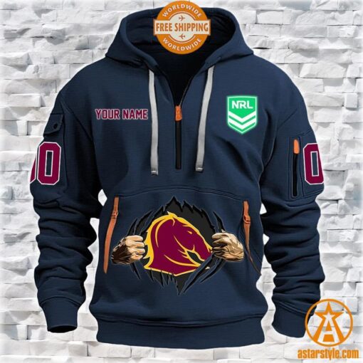 Brisbane Broncos CUSTOM Half Zip Heavy Hoodie