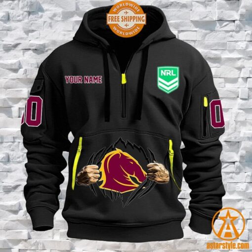 Brisbane Broncos CUSTOM Half Zip Heavy Hoodie