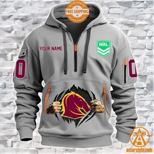 Brisbane Broncos CUSTOM Half Zip Heavy Hoodie