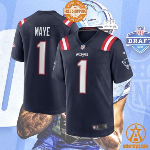 Drake Maye New England Patriots 2024 NFL Draft First Round Pick Player Navy Jersey