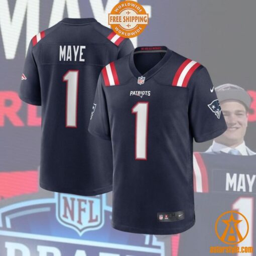 Drake Maye New England Patriots 2024 NFL Draft First Round Pick Player Navy Jersey