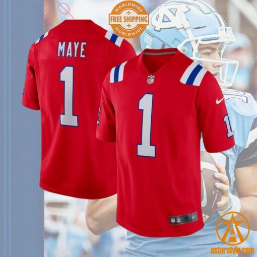 Drake Maye New England Patriots 2024 NFL Draft First Round Pick Player Red Jersey