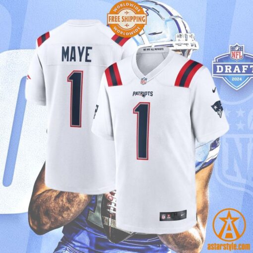 Drake Maye New England Patriots 2024 NFL Draft First Round Pick Player White Jersey