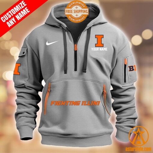 Illinois Fighting Illini CUSTOM Half Zip Heavy Hoodie