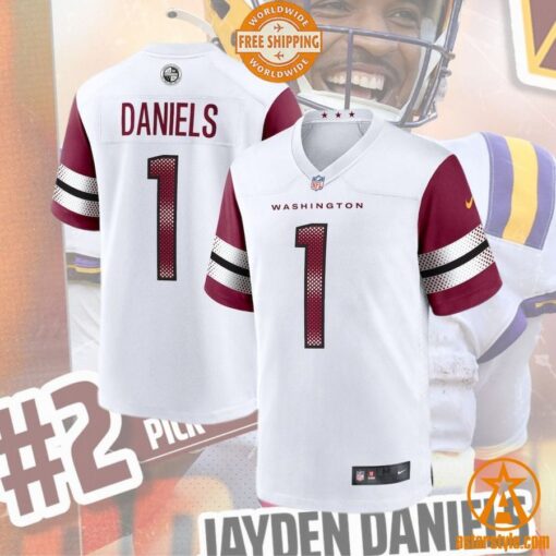 Jayden Daniels Washington Commanders 2024 NFL Draft First Round Pick Player White Jersey