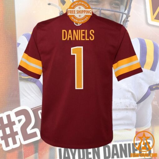 Jayden Daniels Washington Commanders Youth 2024 NFL Draft First Round Pick Player Burgundy Jersey