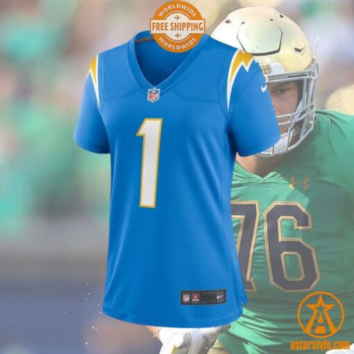 Joe Alt Los Angeles Chargers Women’s 2024 NFL Draft First Round Pick Player Powder Blue Jersey