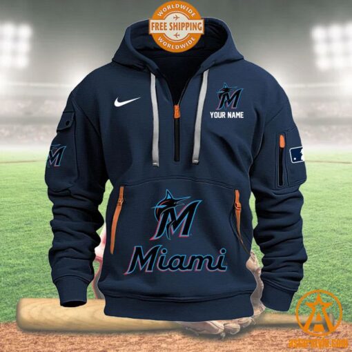 Miami Marlins MLB Half Zip Heavy Hoodie