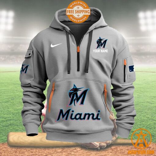 Miami Marlins MLB Half Zip Heavy Hoodie