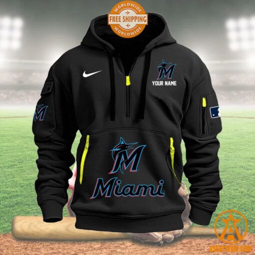 Miami Marlins MLB Half Zip Heavy Hoodie