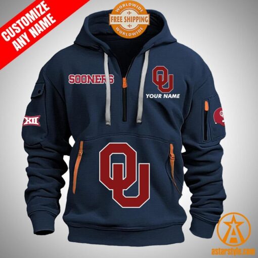 Oklahoma Sooners personalized Half Zip Heavy Hoodie