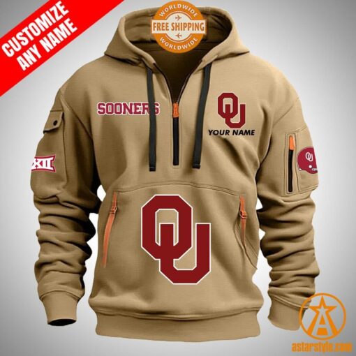 Oklahoma Sooners personalized Half Zip Heavy Hoodie