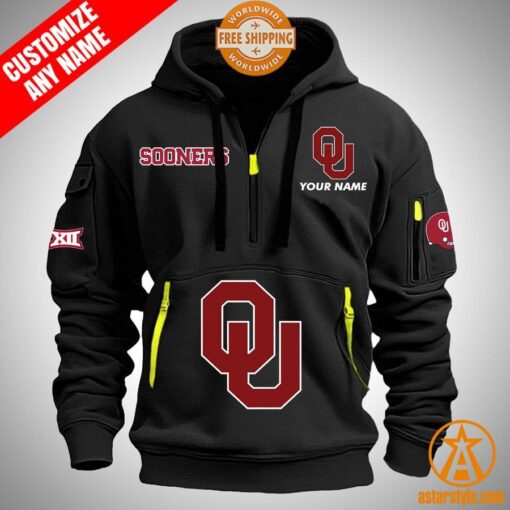 Oklahoma Sooners personalized Half Zip Heavy Hoodie