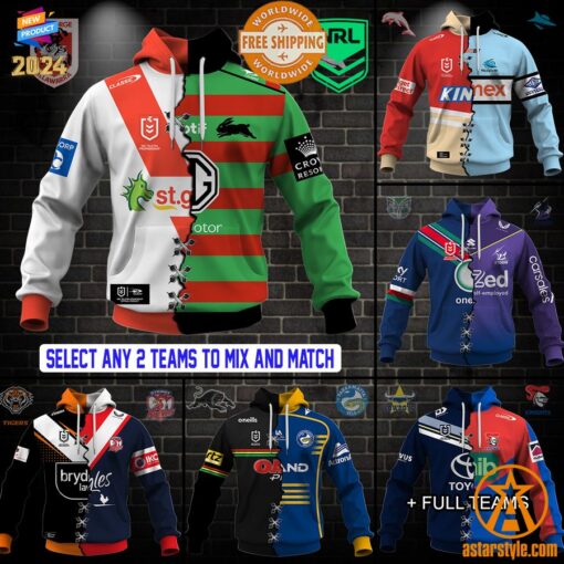 Personalized Mix and Match 2 NRL Team Hoodie