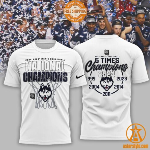 UConn Huskies 2024 NCAA Basketball 6 Times National Champions Shirt