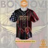 The Bon Jovi US Flag Baseball Jersey features breathable polyester and mesh for all-day comfort.