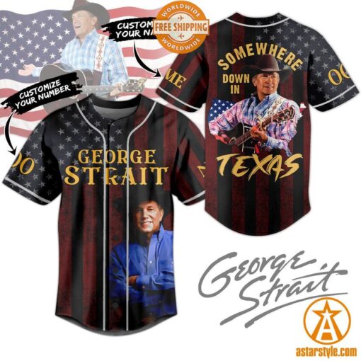 George Strait Somewhere Down In Texas US Flag Baseball Jersey