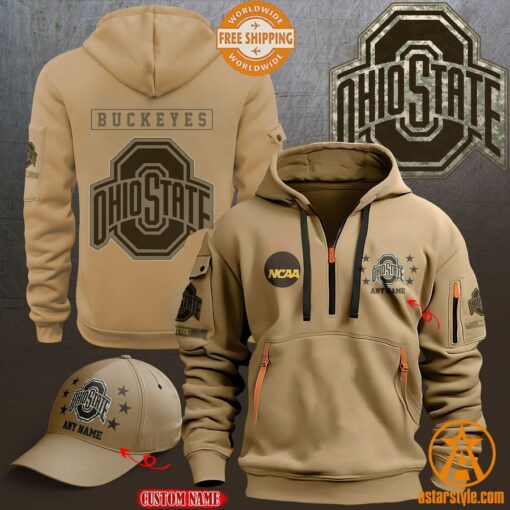 Ohio State Buckeyes Armed Forces Day CUSTOM Half Zip Heavy Hoodie