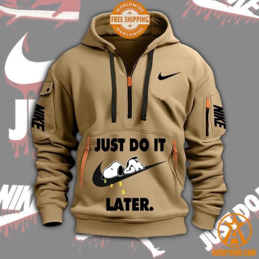 Snoopy Just Do It Later Nike Half Zip Heavy Hoodie