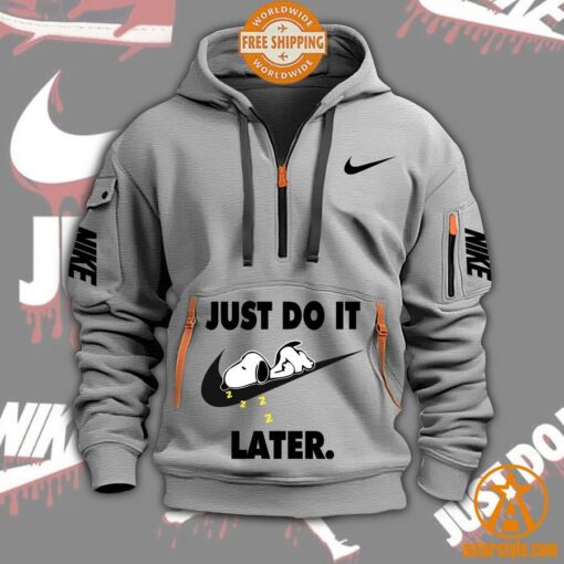 Snoopy Just Do It Later Nike Half Zip Heavy Hoodie