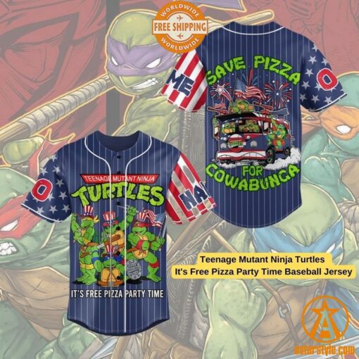 Teenage Mutant Ninja Turtles It’s Free Pizza Party Time Baseball Jersey